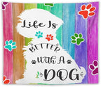 VUMIVI Cute Dog Tapestry Rainbow Color Planks Rustic Farmhouse Home Decor Pet Paws Tapestry Wall Hanging for Living Room Bedroom Dorm Classroom Aesthetic Decor W60xL50in
