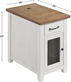 Martin Svensson Home Solid Wood White and Driftwood Rustic Chairside End Table with Power and Storage