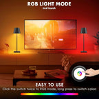 2 Pack LED Cordless Table Lamp with RGB & Stepless Dimming Rechargeable Battery Desk lamp 3W 5500mAh Battery Operated with Modern Portable Table Light for Indoor/Outdoor IP54 Waterproof (Black)