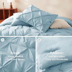 CozyLux Queen Comforter Set Light Blue, 7 Pieces Pintuck Bed in A Bag, Premium Blue Comforter Queen Size, Pinch Pleat Bedding Sets with Comforter, Sheets, Pillowcases & Shams