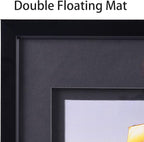 Yaetm 11x14 Double Floating Mat Picture Frame Set of 2, Display Picture 8x10 with Black Double Mat, Polished High Definition Real Glass, Wall Mounting Photo Frames, Black