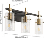 SOLFART Vintage Vanity Lights Bathroom Light Fixture Over Mirror for Bath Glass Shade Light Black and Brass Modern Style 3 Lights