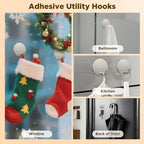 OUTXE Adhesive Wreath Hanger, Heavy Duty Reef Hook | for Front Door Glass Window | for Christmas/Thanksgiving/Halloween/July 4th/Easter/Valentine/Fall/Summer/Spring (Silver, 2 Pack)