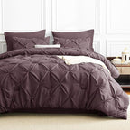 CozyLux King Size Comforter Set Cocoa Powder, 7 Pieces Pintuck Bed in A Bag Cocoa Powder Comforter King Size, Pinch Pleat Bedding Set with All Season Comforter, Sheets, Pillowcases & Shams