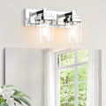 Vanity Light Fixture,2-Light Vanity Light for Bathroom,Matte Black Bathroom Vanity Lighting Over Mirror with Square Clear Glass Shade for Restroom