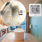 Waterproof Bathroom Wall Clock and Timer, Digital Water Resistant Hanging Timer for Shower, Large Display Kitchen Cooking Countdown Timers, Mirror Suction Clock with Temperature Humidity Meter (White)