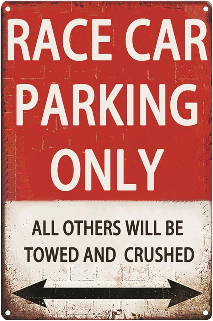 Race Car Room Decor For Boys, Vintage Car Metal Tin Signs Bedroom And Garage Cars Sign Wall Decor Race Car Parking Only 8x12 Inch