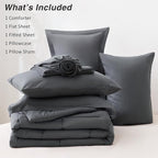 Love's cabin Twin Comforter Set Soot Grey, 5 Pieces Twin Bed in a Bag, All Season Bedding Sets with 1 Comforter, 1 Flat Sheet, 1 Fitted Sheet, 1 Pillowcase and 1 Pillow Sham