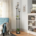 Floor Lamps for Living Room, Standing Floor Lamp with Shelves, Tall Lamp with Table, Modern Mid Century Floor Lamp with E26 Base, Coner Crystal Floor Light for Bedroom (Without Bulb)