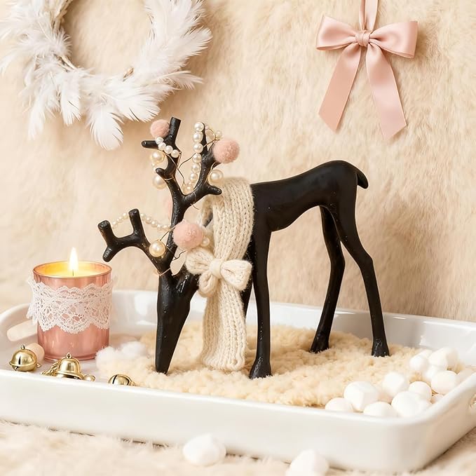 2026 New 2 Pcs Black Metal Reindeer, Black Metal Reindeer Christmas Decoration, European-Style Modern Aluminum Alloy Xmas Figurines, Indoor Holiday Statues for Mantel, Bedroom, Office Table (#AB)