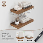 Heimlove 12" Deep Walnut Floating Shelves for Wall, 24 Inch Shelf Bathroom Shelves Set of 2, Mounted Shelves for Books Living Room Laundry Room Bedroom Kitchen Home Office