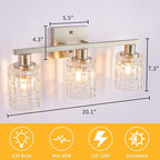 3 Light Brushed Nickel Bathroom Vanity Light Over Mirror, Modern Vanity Lighting with Crystal Glass Shade, Wall Mount Bathroom Light Fixtures, E26 Base