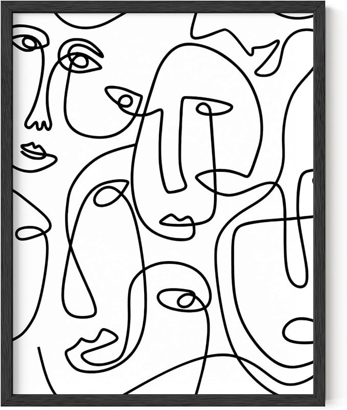 Y2K BOO Abstract Face Pattern UNFRAMED Wall Art Collage of Modern Faces Continuous Line Drawing 11x14 Inch Heavyweight Paper Studio Home Decor