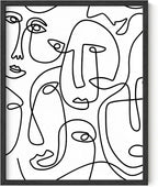 Y2K BOO Abstract Face Pattern UNFRAMED Wall Art Collage of Modern Faces Continuous Line Drawing 11x14 Inch Heavyweight Paper Studio Home Decor