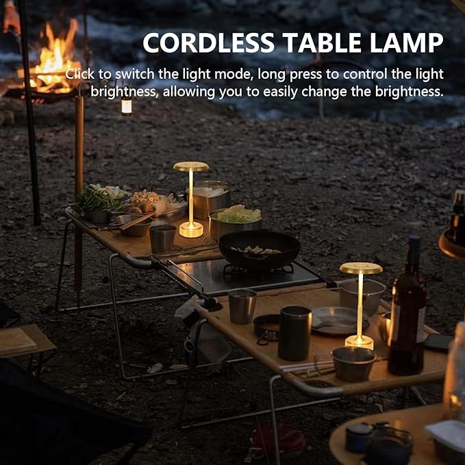 Portable Dimming Wireless Battery Operated Lamp, Rechargeable Cordless LED Table Lamps ，3-Levels Touch Sensor Light ，Nightstand Lamp/Bar/Restaurant Table/Outdoor/Coffee/Night Light (Gold)