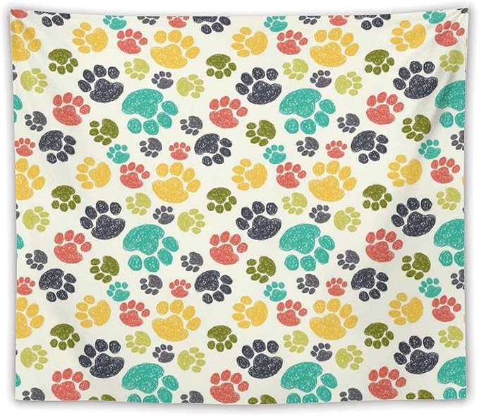 VUMIVI Dog Paw Tapestry Hand Painted Colorful Animal Footprints Doodle Kids Painting Tapestry Wall Hanging for Living Room Bedroom Dorm Classroom Aesthetic Decor W60xL50in