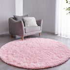 FJZFING Pink Round Rug Ultra-Soft Plush Modern 6x6 Circle Area Rug for Kid's Bedroom, Fluffy Shag Circular Rug for Nursery Room, Non-Slip Home Decor Cute Pink Carpet for Teen's Room