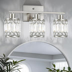 Crystal Modern Bathroom Light Fixtures, 3-Light Brushed Nickel Bathroom Vanity Wall Light, Vanity Lights for Mirror, Restroom, Bedroom (E26 Socket, Bulbs Not Included)