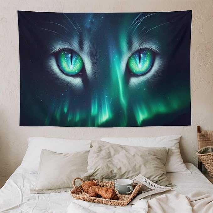 VUMIVI Cat Eye Galaxy Tapestry Mystical Northern Lights Starry Sky Abstract Aurora Art Magical Fantasy Decor Tapestry Wall Hanging for Living Room Bedroom Dorm Classroom Aesthetic Decor W90xL60in