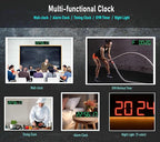 26'' Huge Digital Wall Clock, Home Gym Interval Workout Timers, with Countdown, Stopwatch, 7-Color Light, 8-Alarms, Calendar/Temperature Display, for HIIT/Tabata/FGB/EMOM (Green)