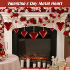 Frienda 8 Pcs Valentine's Day Metal Heart Indoor Outdoor Decorative Cow Bell Rustic Tibetan Inspired Meditation Wind Chime Bell with Jute Hanging Rope for DIY Craft Xmas Wall Decor (Red)