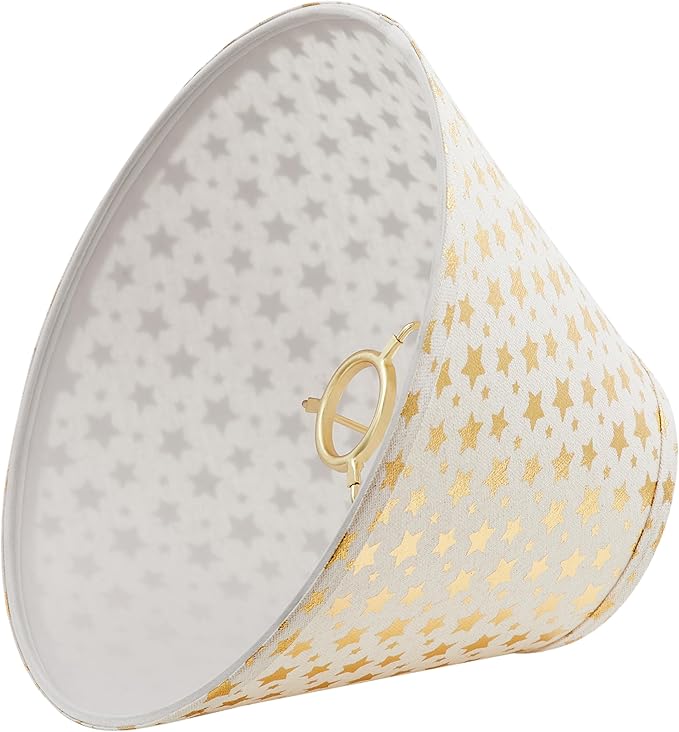 Aspen Creative 56051, Hardback Empire Transitional UNO Shade/Light Beige Golden Stars Linen Fabric, 4"Top x 10"Bottom x 7"Slant/Slip UNO 33mm/Table Lamp