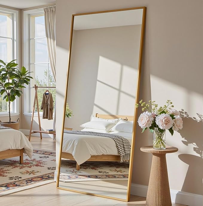 Full Length Mirror, 72"x32" Full Body Mirror, Oversized Floor Mirrors, Leaning Free Standing Mirrors, Hanging Mounted Large Mirrors for Bedroom Dressing Room, Cloakroom, Gold
