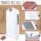 2 Set 40in Short Cotton Garment Bags, 6in Wide Gusset Hanging Storage Clothes with 8 Cedar Blocks, Transparent Mesh Window, Breathable Closet Bags for Fur Coat Suit Sweater Dress, White