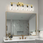 Modern Brushed Gold 5 Light Bathroom Vanity Light,31 inch Vanity Lights for Bathroom with Clear Glass for Mirror Kitchen Living Room Hallway Cabinet Porch