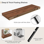 Heimlove Walnut Bathroom Shelf Floating Shelves for Over Toilet Long Wall Mounted Modern Farmhouse,48 x 12 with Invisible Brackets for Living Room, Kitchen, Bedroom