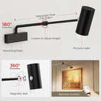 PESUTEN Battery Operated Picture Light, Adjustable Length Wireless Art Light for Paintings CCT Dimmable Rechargeable Picture Light with Remote Control for Gallery Reading Dartboard Bathroom