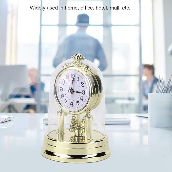 Desk Clock, Table Vintage Clock Small Silent Desk Clock Rustic Non Ticking Mantel Desktop Decorative with Dome Silent Elegant for Home Living Room Decor Office Countertop Bedroom Bedside Shelf