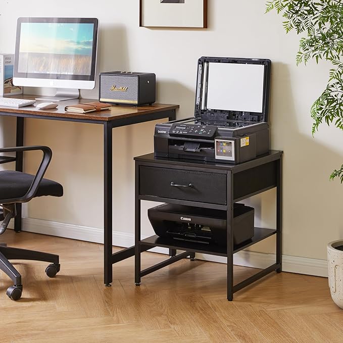 Adjustable Side Table with Drawers, Refrigerator Table,Square Coffee Table, Large Printer Stand, End Table Black YD-TM156B