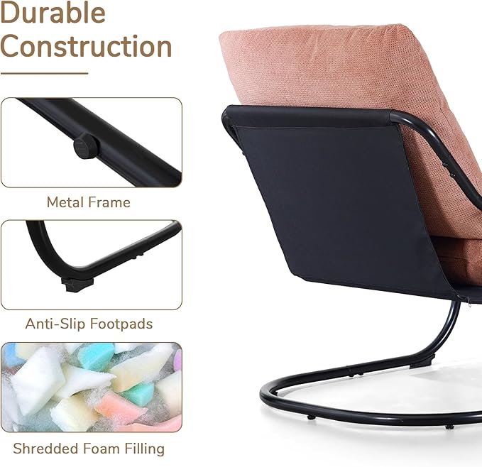Peace nest Modern Accent Chair Comfy Living Room Suspended Chair Bedroom Armchair with Mental Frame Comfortable Upholstered Cushion for Balcony Lounge Reading Meeting Room Pink