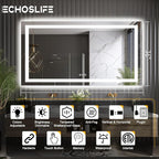 66"x36" LED Lit Bathroom Mirror, Front and Backlit LED Mirror, Anti-Fog Bathroom Mirror with Lights, 3 Colors Stepless Dimmable Mirror, Touch Sense (Horizontal/Vertical)