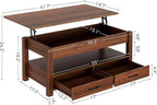 Rolanstar Coffee Table, Lift Top Coffee Table with Drawers and Hidden Compartment, Retro Central Table with Wooden Lift Tabletop, for Living Room,Espresso