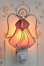 Stained Glass Angel Night Light Decorative Accent Lite Wall Plug in Nightlight for Hallway Bedroom Bathroom Kitchen Nature Themed Home Décor