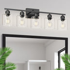 Modern 5 Light Bathroom Vanity Light, 31 inch Black Bathroom Lights Fixtures, Vanity Lights with Clear Glass for Mirror Kitchen Living Room Hallway Cabinet Porch