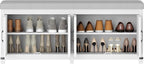 Shoe Storage Bench, 2 Tier Shoe Bench with Padded Seat Cushion & 4 Barn Doors, Entryway Bench with Adjustable Shelf, Farmhouse Shoe Cabinet for Living Room, Bedroom, White SB31203GY
