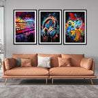 Novatique Game Wall Decor Cool Gaming Wall Art Pop Street Art Canvas Prints Video Gamer Watercolor Poster Framed for Living Room Bedroom,24" x 36" x 3pcs