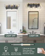 Bathroom Light Fixtures Over Mirror, 3-Light Matte Black Vanity Light with Clear Hammered Glass Globe Shade, Modern Sconces Wall Lighting for Bedroom Hallway, VL200-MB-3