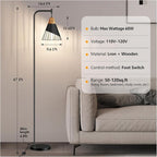 67" Industrial Floor Lamp with Wood & Black Metal Shade, Modern Standing Lamp, Rustic Farmhouse Tall Lamp for Living Room Bedroom Office, 2700K Bulb & Foot Switch Included (Black)