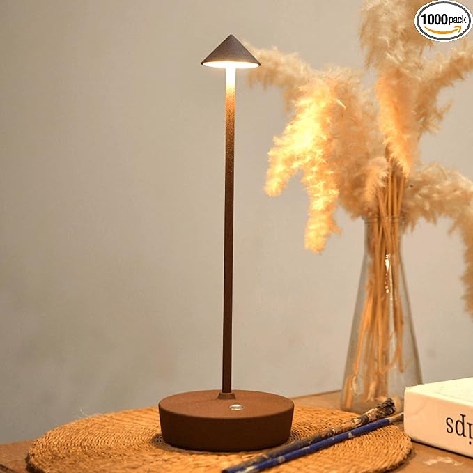 Rechargeable Cordless Table Lamp, 6000mAh LED Battery Operated Desk Lamp Touch 3 Color Stepless Dimming Portable Outdoor Waterproof Table Light for Patio/Restaurant/Dining/Home (Rust)