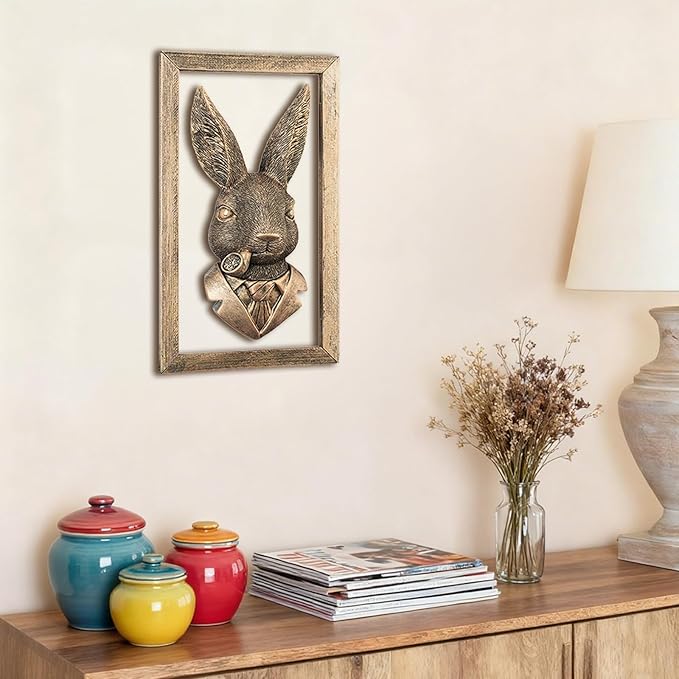 Zotabe 5PCs Animal Heads Wall Decor, Animal Sculptures Wall Dec, Rabbit Decor, Vintage Wall Sculpture, Resin Wall Hanging Decoration for Living Room Bedroom Kitchen Gift (Pipe Bun, 1)