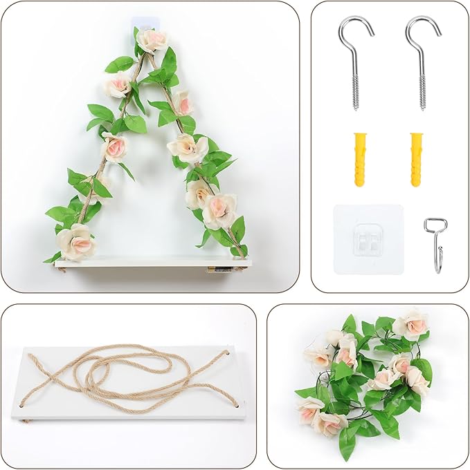 Shelf for Wall,Floating Shelves,Floating Shelves for Wall No Drilling,Adhesive Shelves,Command Strip Shelf,Room Decor Aesthetic,Plant Shelf Wall,Whimsical Decor,2-Piece Set(Champagne flowers)