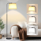 Arc Floor Lamps for Living Room, Modern Floor Lamp for Bedroom, Foot Pedal Control Standing Lamps with Adjustable Linen Lampshade, Tall Lamp with 9W Bulb for Office Reading Room Nursery (Black)