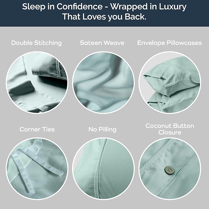 Olive + Crate Tencel Eucalyptus Cooling Duvet Cover Set - Hypoallergenic, Lyocell Tencel Duvet Cover - Temperature Regulating with Hidden Button Closure & Corner Ties - Oversized King [Eucalyptus]