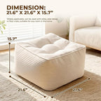 Square Pouf Ottoman, Boho Stuffed Poufs Ottoman with Memory Foam Filled 21.6 x 15.7 inches Modern Corduroy Foot Rest Stool for Living Room, Beige