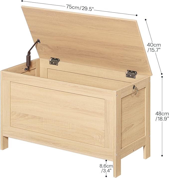 HOOBRO Toy Box, Retro Wooden Look Storage Chest with Safety Hinge, Entryway Storage Bench Supports 220 lb, 29.9 x 15.7 x 18.9 Inches Toy Chest Organizer, Easy Assembly (Natural) NL75CW01G1