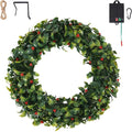 Solar Spring Wreath for Front Door Pre-lit 16inch 30LED Wreaths Spring Summer Decor for Outside Aftificial Holly Wreaths Home Decorations Wreath for Wall Festival Decor